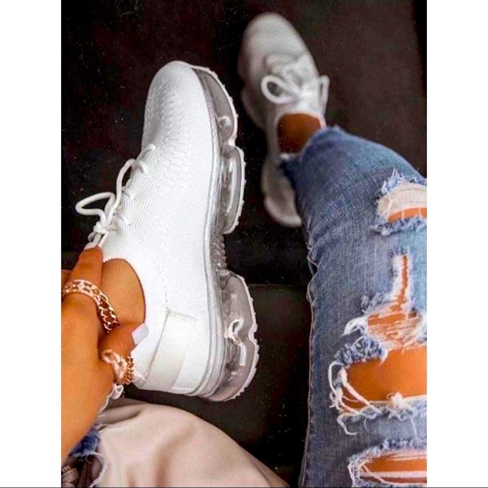 Forever Link White Knit Sneakers with Clear Bubble Sole
